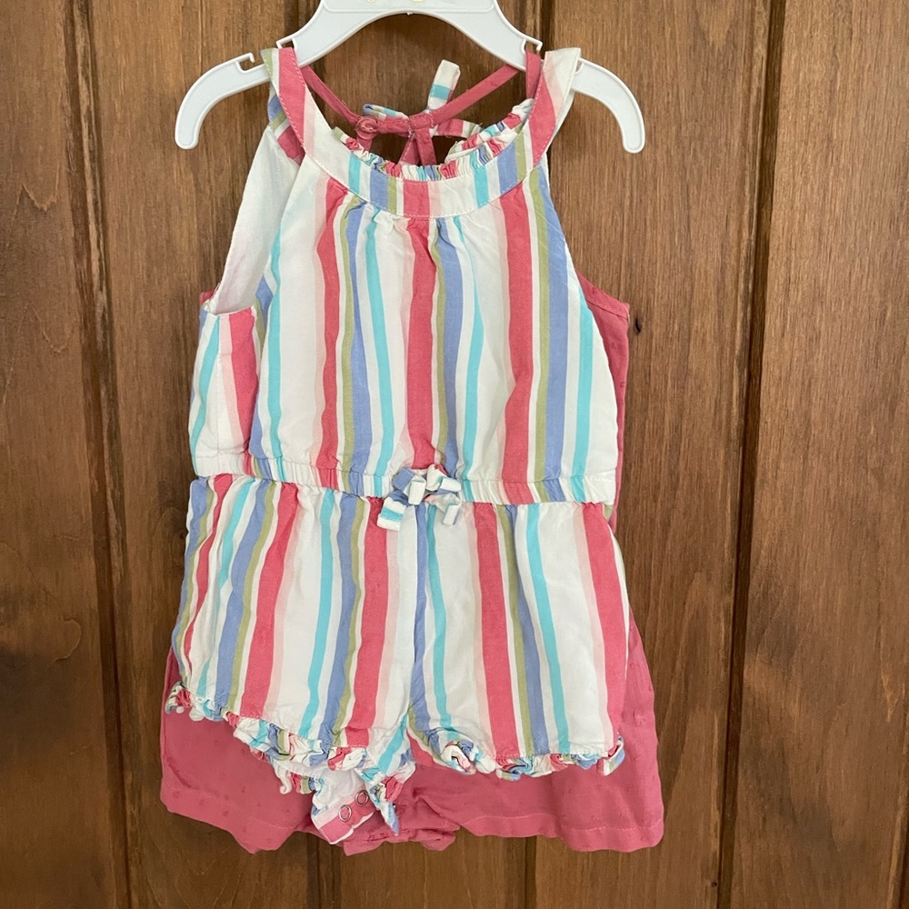 NWT 2 piece Maggie Zoe baby girls cotton romper jumpsuit set 12 MO